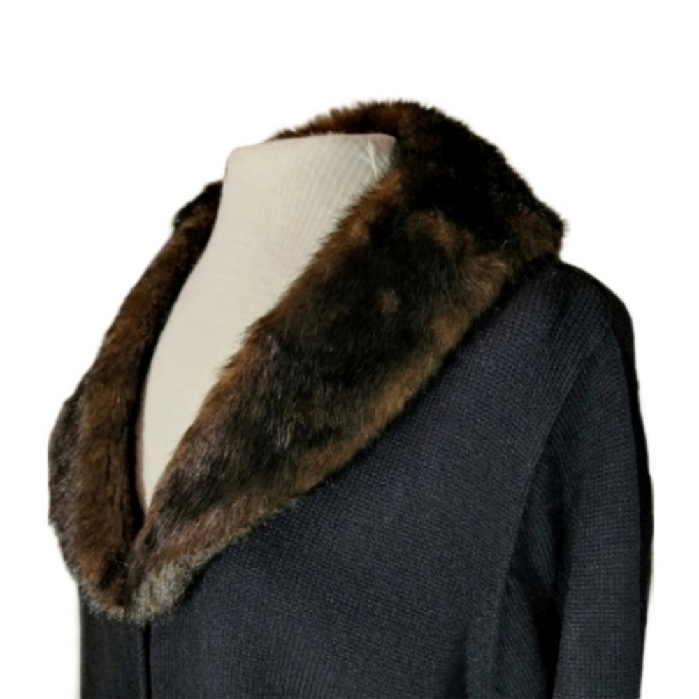 Kathie Lee Faux Cardigan Vintage Faux Fur Collar Sleeveless Knit Brown Size M… - Picture 3 of 17